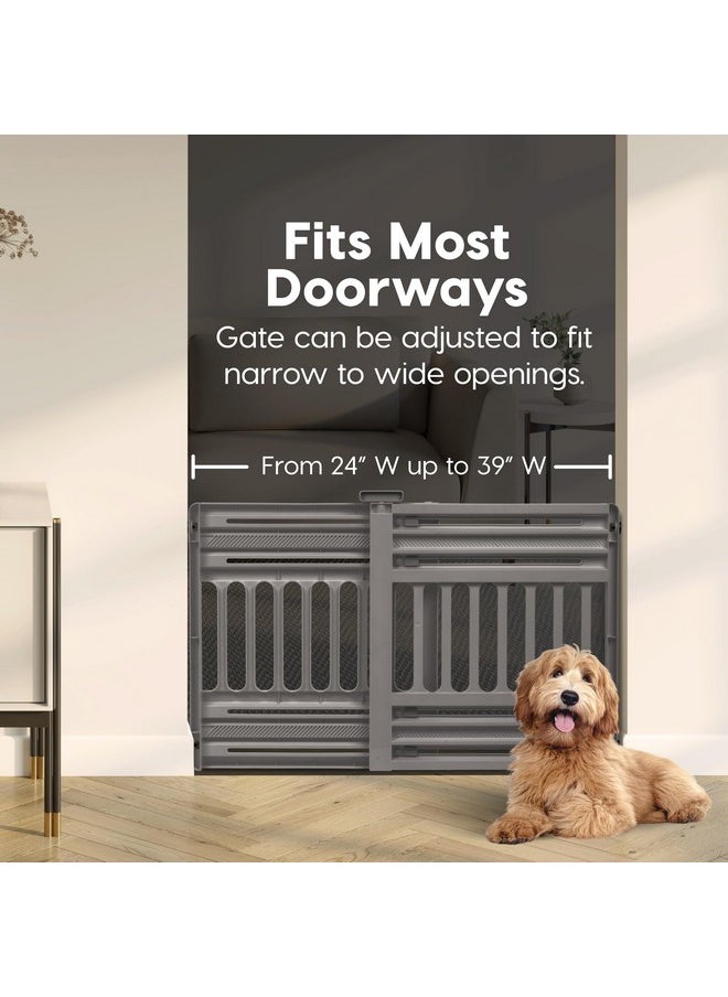 IRIS IRIS USA 24"-39" Portable Expandable Pet Gate, Adjustable Pet Barrier for Puppy Small Dog Fits Most Doorways Easy Twist-to-Lock Feature Heavy-Duty Molded Plastic 25" Tall, Gray  - Image 2