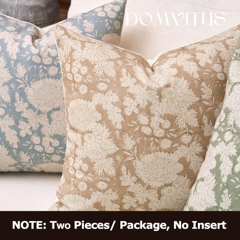 DOMVITUS Floral Pillow Covers 20x20 Set of 2, Vintage Block Print Pillow Covers Neutral Decorative Farmhouse Throw Pillow Covers for Bed Couch Living Room Light Camel - Image 5