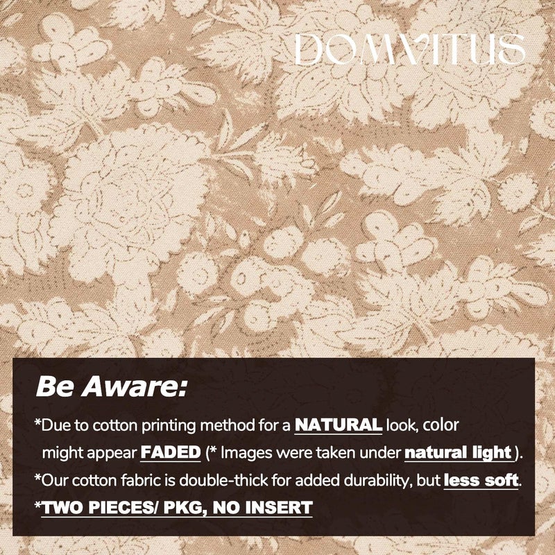 DOMVITUS Floral Pillow Covers 20x20 Set of 2, Vintage Block Print Pillow Covers Neutral Decorative Farmhouse Throw Pillow Covers for Bed Couch Living Room Light Camel - Image 3
