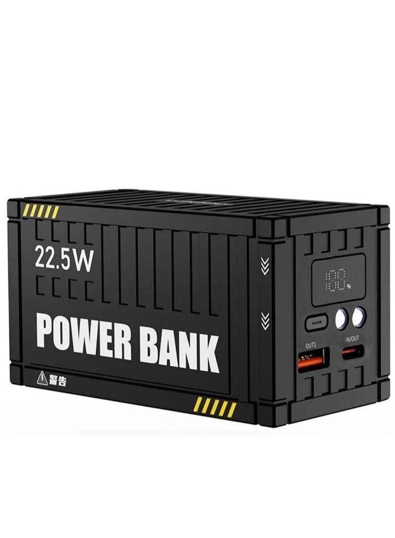 وبو 22.5 واط شحن سريع حاوية صغيرة محمولة قوة البنك 10000 مللي أمبير شاشة رقمية مزدوجة ضوء LED مع حبال النايلون - أسود - Image 1