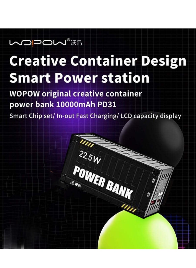 وبو 22.5 واط شحن سريع حاوية صغيرة محمولة قوة البنك 10000 مللي أمبير شاشة رقمية مزدوجة ضوء LED مع حبال النايلون - أسود - Image 4
