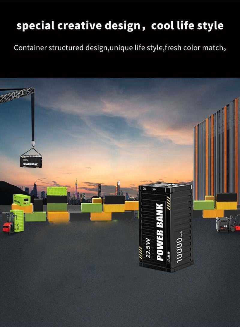 وبو 22.5 واط شحن سريع حاوية صغيرة محمولة قوة البنك 10000 مللي أمبير شاشة رقمية مزدوجة ضوء LED مع حبال النايلون - أسود - Image 3