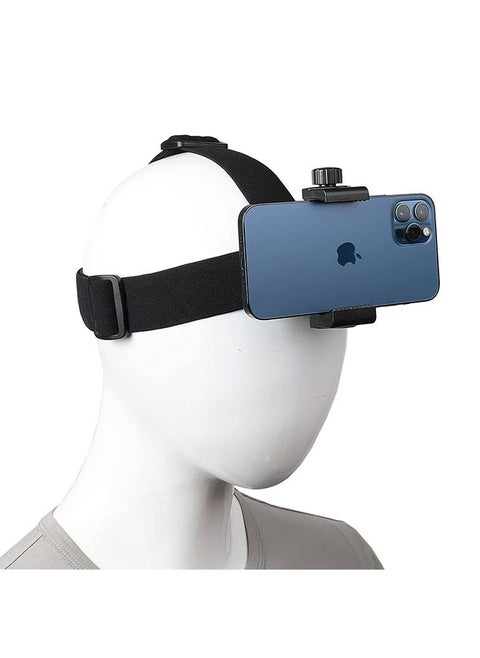 Head Mounted Mobile Phone Mount for Live Streaming and Video Shooting, Adjustable First-Person View Camera Headband Holder, Compatible with Most Phones and GoPro Camera