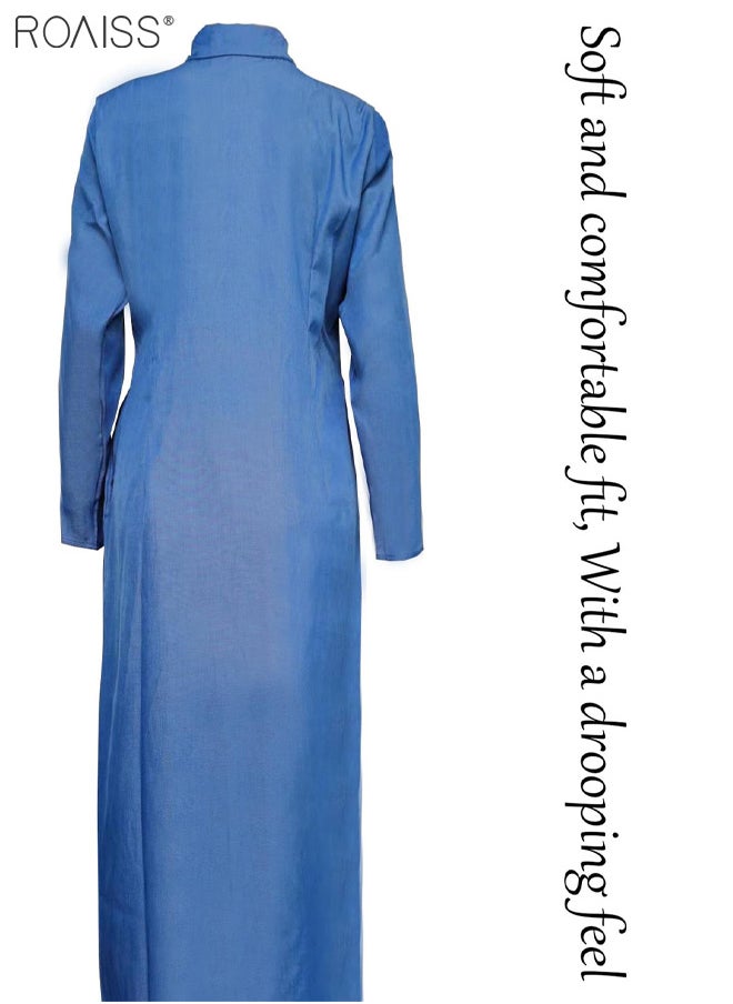 roaiss - Women's Casual Shirt Dress Loose Fit Button Closure Dress With Pockets On Both Sides Lightweight Long Dress - Image 1