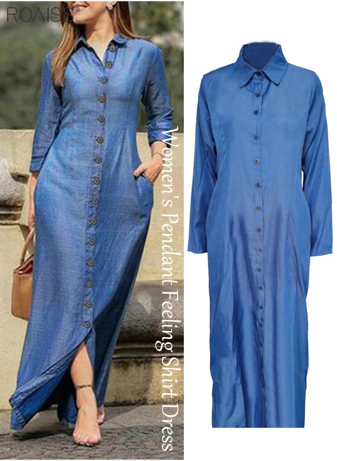 roaiss - Women's Casual Shirt Dress Loose Fit Button Closure Dress With Pockets On Both Sides Lightweight Long Dress - Image 1