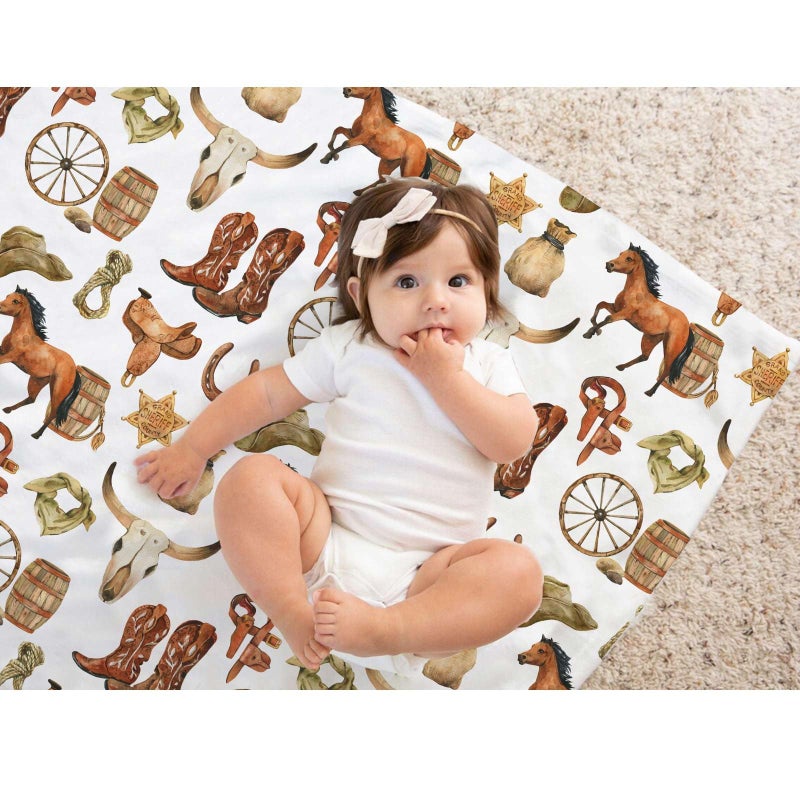 Buerhanerry Western Cowboy Baby Blanket For Boys  Horse Theme Toddler Soft Minky Blanket With Double Layer Dotted Backing  Nursery Newborn Baby Crib Receiving My First Rodeo  30""X40"" - Image 5