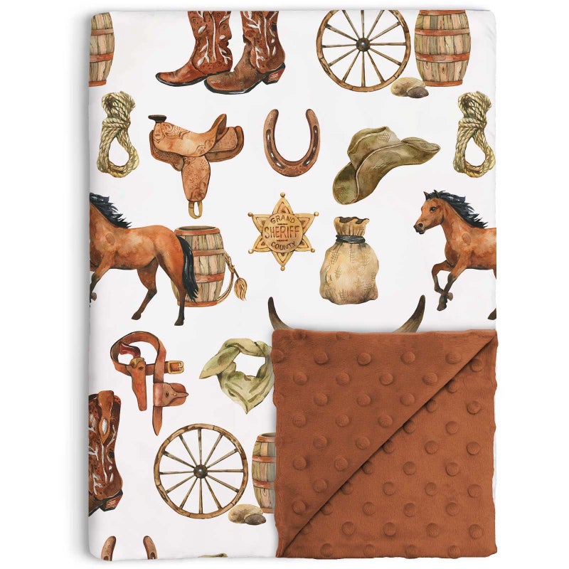 Buerhanerry Western Cowboy Baby Blanket For Boys  Horse Theme Toddler Soft Minky Blanket With Double Layer Dotted Backing  Nursery Newborn Baby Crib Receiving My First Rodeo  30""X40"" - Image 1