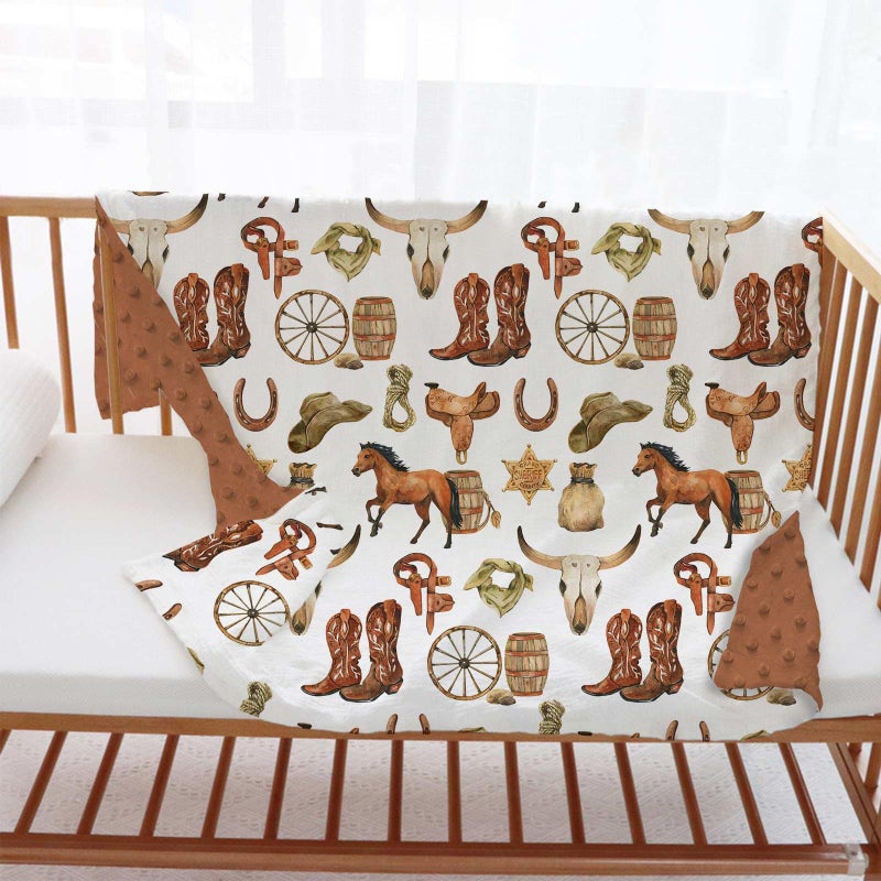 Buerhanerry Western Cowboy Baby Blanket For Boys  Horse Theme Toddler Soft Minky Blanket With Double Layer Dotted Backing  Nursery Newborn Baby Crib Receiving My First Rodeo  30""X40"" - Image 4