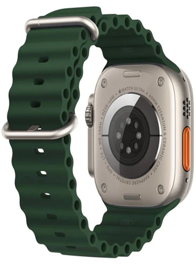 Generic Ultra Strap Compatible with Apple Watch Strap 49mm 45mm 44mm 42mm, Soft Loop Silicone Straps with Buckle Designed for Apple Watch Ultra Series 8 7 SE 6 5 4 3 2 1 - Green  - Image 1