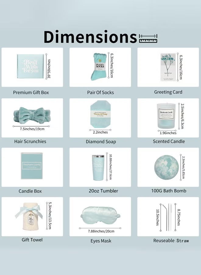 ARNOTEC طقم هدايا للنساء، سلة هدايا سبا مكونة من 10 قطع مع كوب، قنبلة استحمام، شمعة، جورب، قناع عين، صابون، منشفة وبطاقة تهنئة، صندوق هدايا للاسترخاء والعناية الذاتية لعيد الميلاد، الذكرى السنوية، الزوجة، الأم، أفضل صديق (أزرق) - Image 3