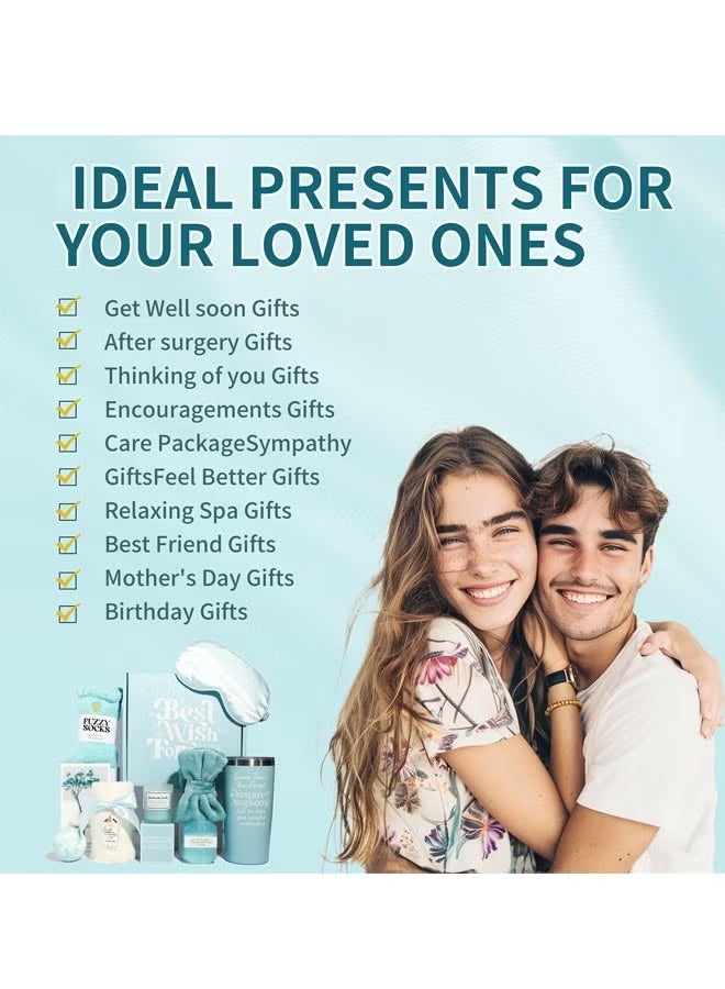 ARNOTEC طقم هدايا للنساء، سلة هدايا سبا مكونة من 10 قطع مع كوب، قنبلة استحمام، شمعة، جورب، قناع عين، صابون، منشفة وبطاقة تهنئة، صندوق هدايا للاسترخاء والعناية الذاتية لعيد الميلاد، الذكرى السنوية، الزوجة، الأم، أفضل صديق (أزرق) - Image 5