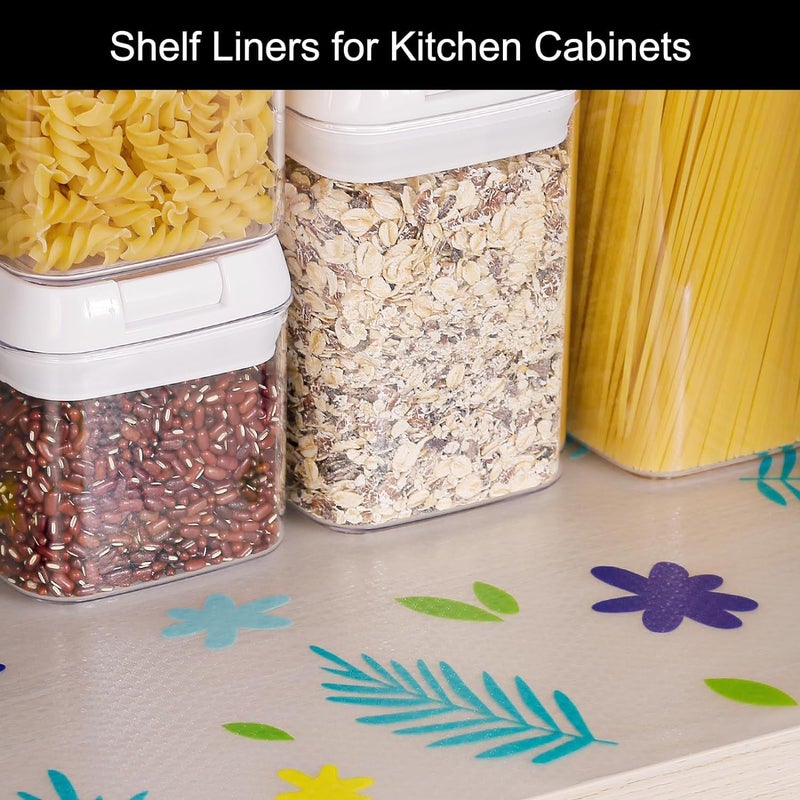 REWOP Fridge Mats, Kitchen Mat EVA Food Grade Multipurpose Washable Anti Slip Mat/Sheet for Fridge, Shelf Liners for Kitchen Shelves, Table, Drawer mat (300 * 45 cm) (Yellow+Green Flower) - Image 4