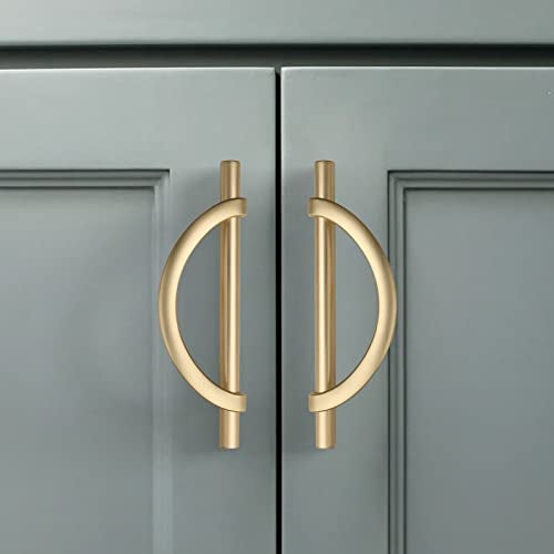 Amerdeco 10 Pack Brushed Gold Cabinet Pulls 5 Inch(128MM) Hole Centers Kitchen Cabinet Handles Hardware Kitchen Handles for Cabinets Cupboard Handles Drawer Pulls - Image 1