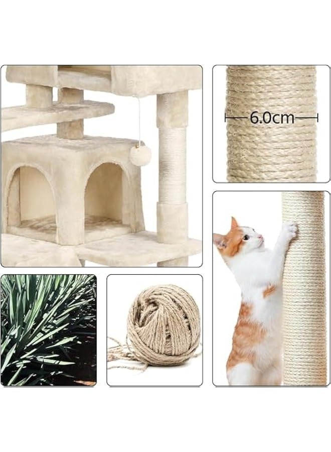 TRASSLE Cat Tree, 138.5cm Scratching Post Stable Tower for Indoor Cats - Activity Centre With 2 Houses, 3 Sisal Posts, Ladder, and Rest Place - Image 3