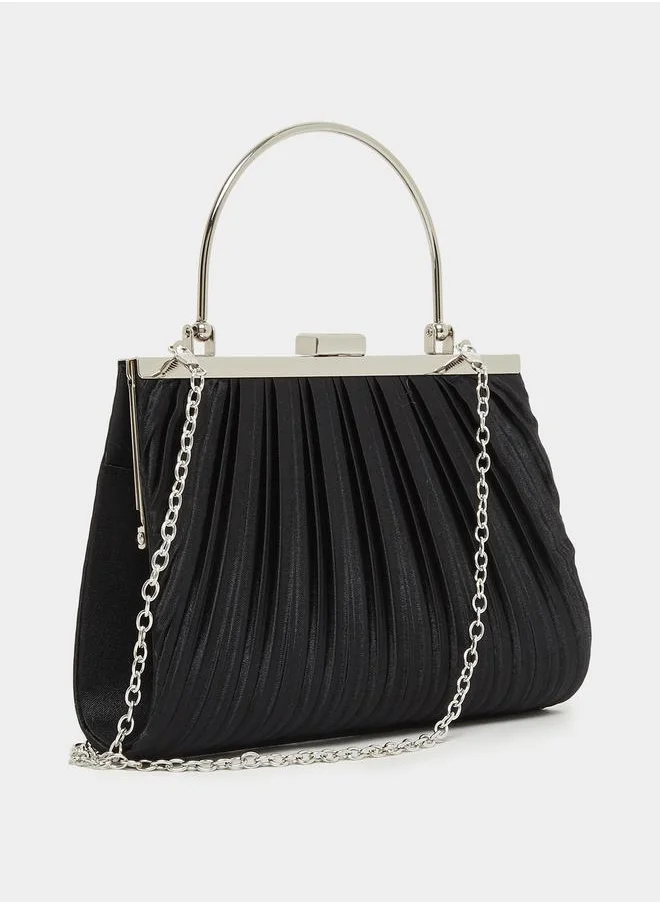 Styli Pleated Metallic Handbag with Chain Strap