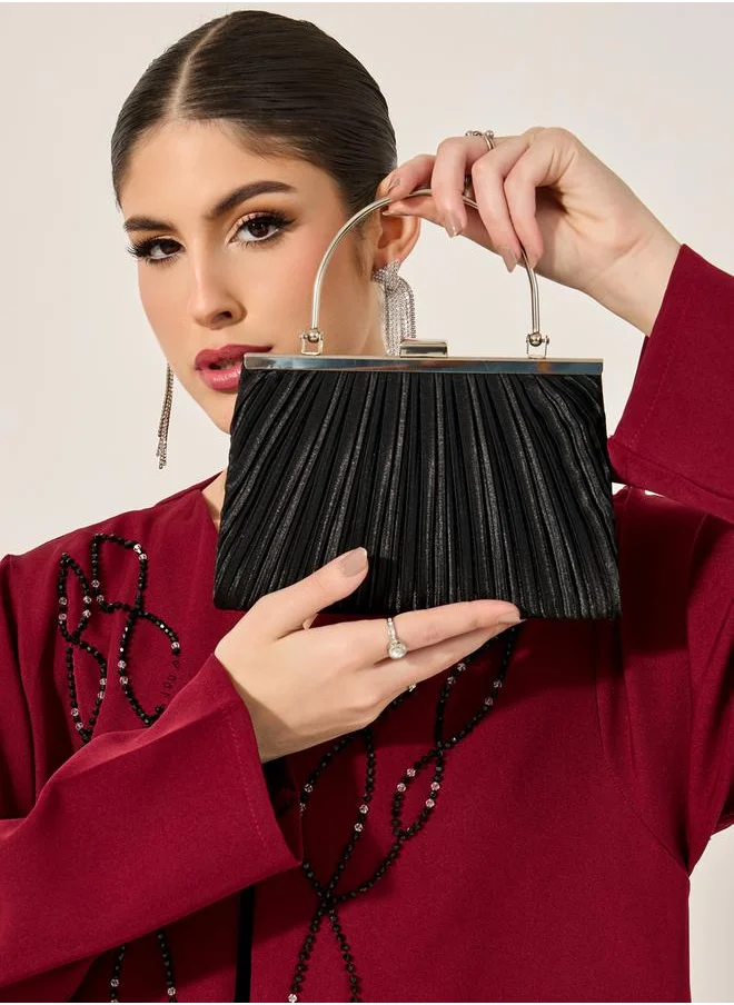 ستايلي Pleated Metallic Handbag with Chain Strap