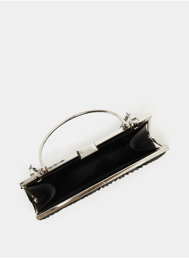 Styli Pleated Metallic Handbag with Chain Strap