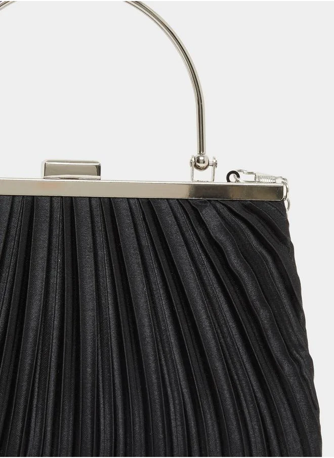 Styli Pleated Metallic Handbag with Chain Strap
