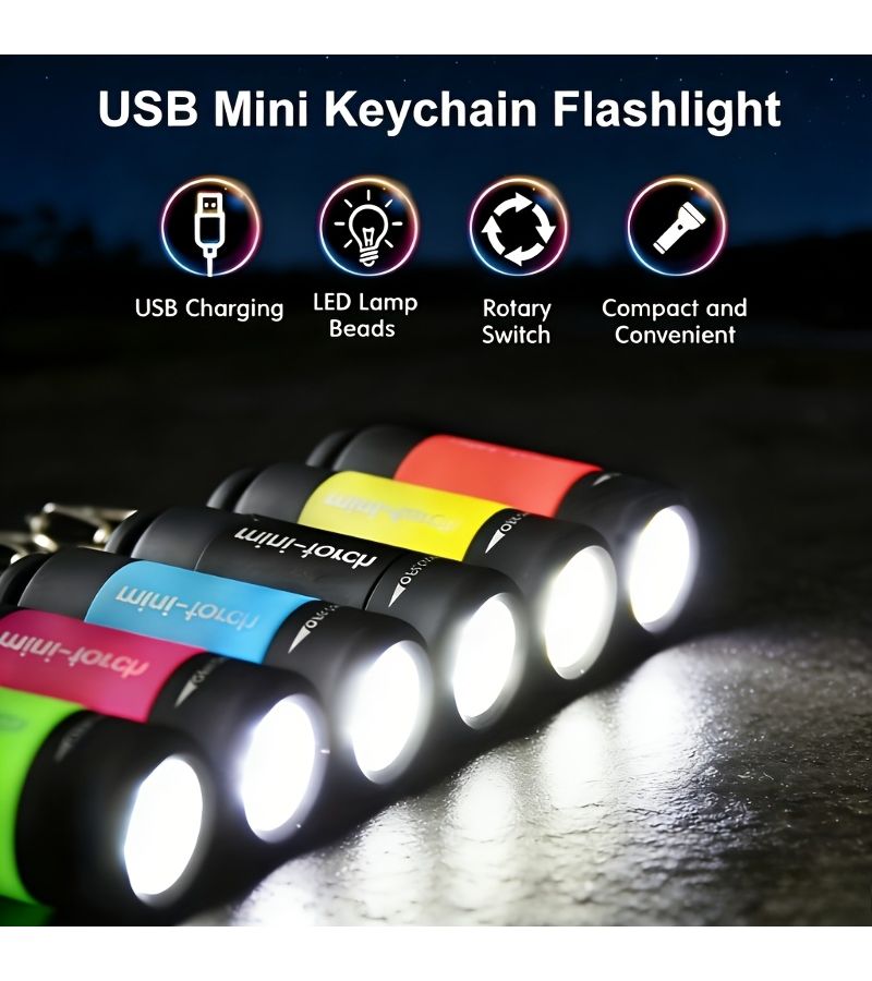 Mini LED Flashlight Keychain Purple USB Rechargeable Compact Portable Pocket Light - Image 2