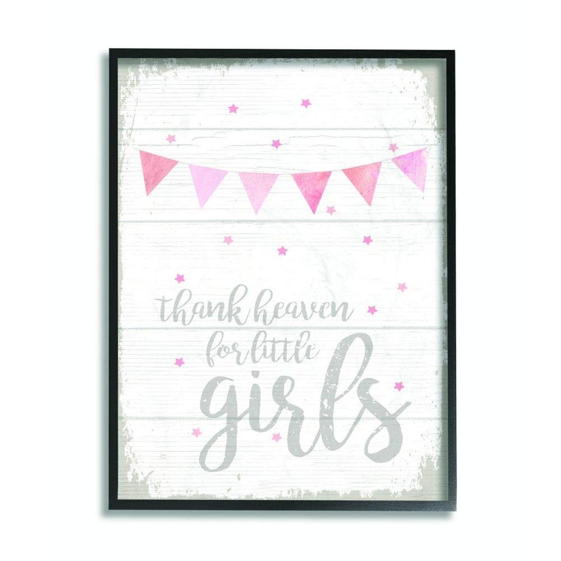 Stupell Industries Thank Heaven Girls Pink Kids Word Design by Artist Daphne Polselli Wall Art 11 x 15 x 14 Black Framed