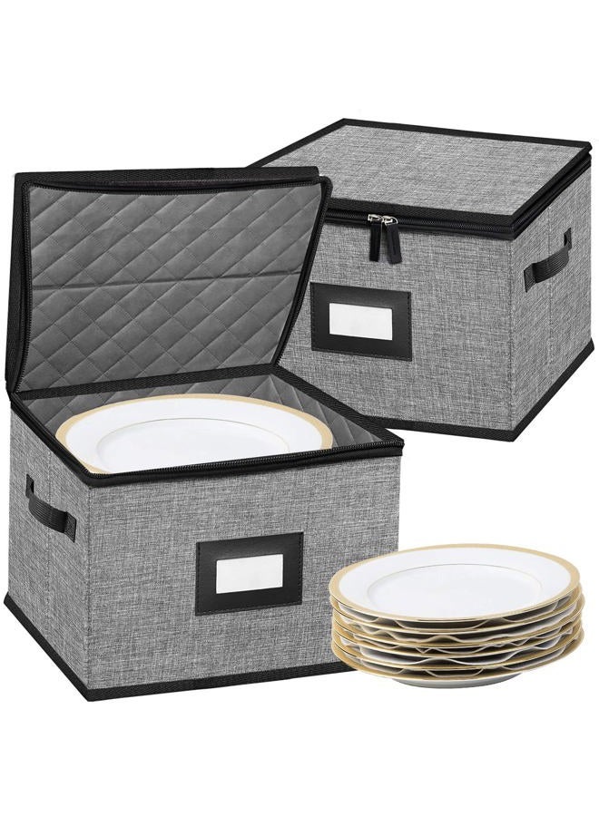ouruer China Storage Containers-Quilted Dish Storage Containers with Hard Shell for Moving Transport, Dinnerware Storage,Stackable Plate Storage,24 Felt Plate Dividers Included,2PACK 12*12*8 in(Dark Grey) - Image 1
