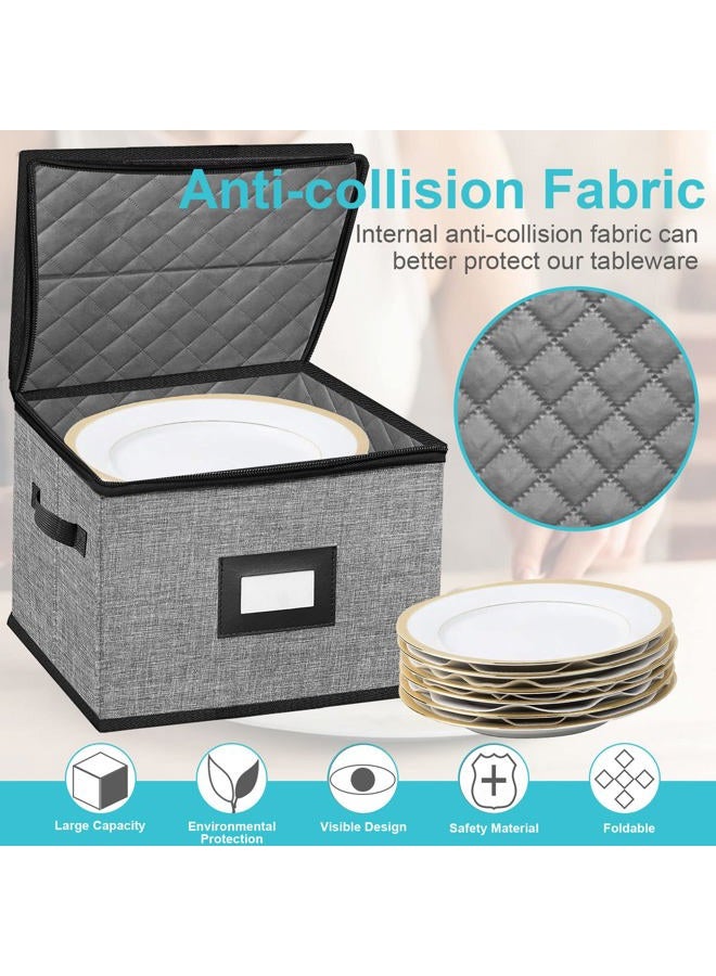 ouruer China Storage Containers-Quilted Dish Storage Containers with Hard Shell for Moving Transport, Dinnerware Storage,Stackable Plate Storage,24 Felt Plate Dividers Included,2PACK 12*12*8 in(Dark Grey) - Image 4