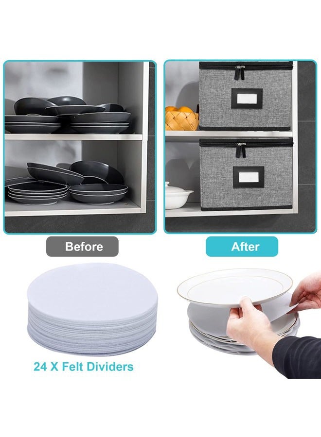 ouruer China Storage Containers-Quilted Dish Storage Containers with Hard Shell for Moving Transport, Dinnerware Storage,Stackable Plate Storage,24 Felt Plate Dividers Included,2PACK 12*12*8 in(Dark Grey) - Image 2
