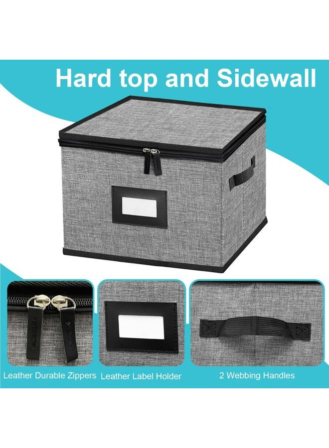 ouruer China Storage Containers-Quilted Dish Storage Containers with Hard Shell for Moving Transport, Dinnerware Storage,Stackable Plate Storage,24 Felt Plate Dividers Included,2PACK 12*12*8 in(Dark Grey) - Image 3