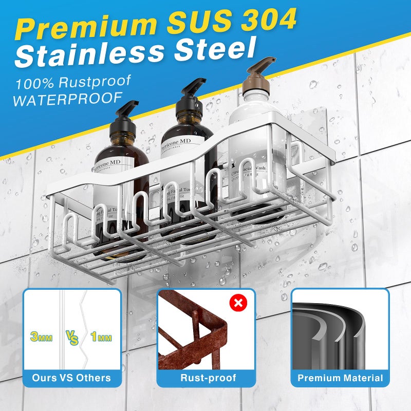 EUDELE 5-Pack Rustproof Stainless Steel Shower Caddy â€“ No Drill Adhesive Bathroom Organizer with Large Capacity, Spacious Shower Shelves for Inside Shower, Kitchen & Home Decor Storage-XL Size - Image 5