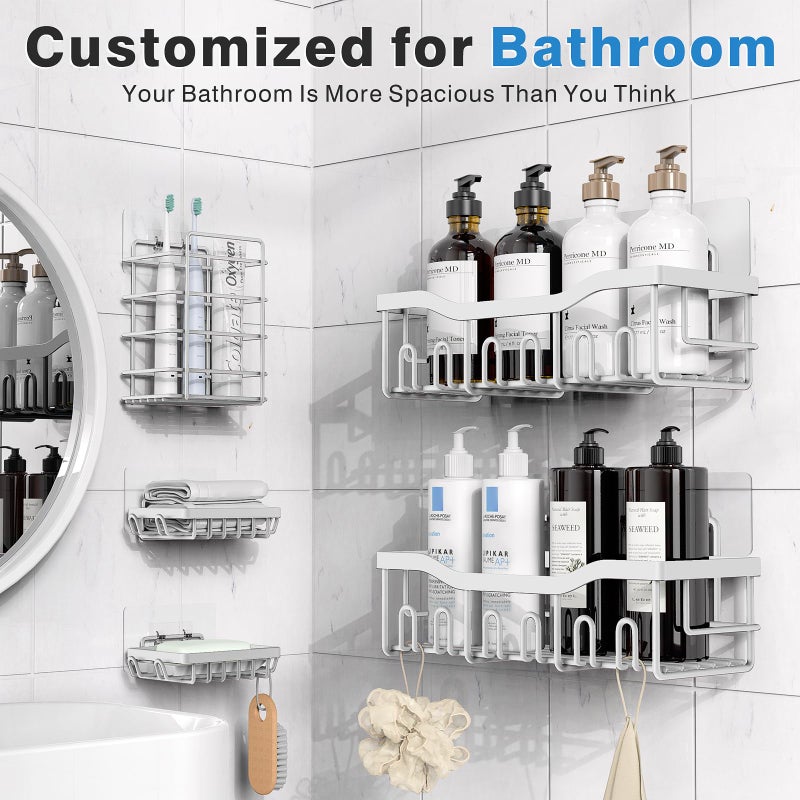 EUDELE 5-Pack Rustproof Stainless Steel Shower Caddy â€“ No Drill Adhesive Bathroom Organizer with Large Capacity, Spacious Shower Shelves for Inside Shower, Kitchen & Home Decor Storage-XL Size - Image 2