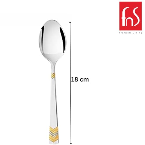 FnS RAGA 24 Karat Gold Plated Stainless Steel Dinner Spoons (Set of 6) for Home, Dining and Kitchen - Image 3