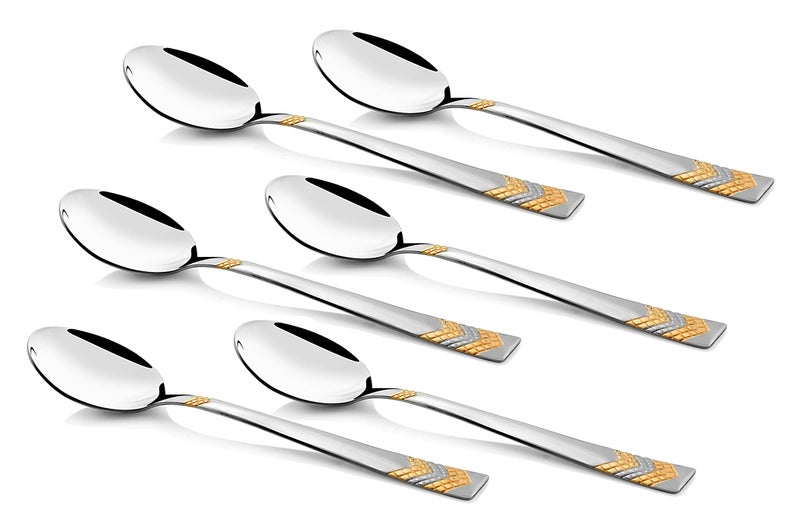 FnS RAGA 24 Karat Gold Plated Stainless Steel Dinner Spoons (Set of 6) for Home, Dining and Kitchen - Image 1