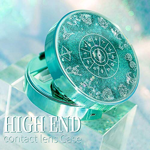ofone Contact Lens Case, Bling Constellations Contact Lenses Cases with Tweezers Remover Tool Mirror Solution Bottle Portable Contact Lens Storage Container Kit for Travel (Green) - Image 2