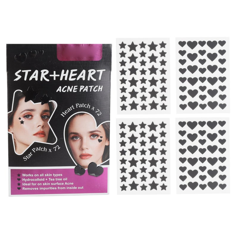 144 Patches Hydrocolloid Pimple Cover Patch Black Star Heart Shaped Breathable Waterproof Spots Cover Patch - Image 1