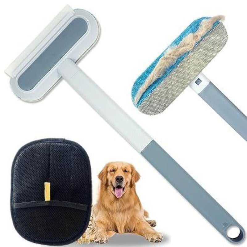 ARYAVART Pet Hair Remover Brush with Long Handle & Hair Removal Gloves - Reusable Lint & Fur Remover for Dogs, Cats - Carpet, Furniture, Bed, Clothes & Car Interior Cleaning Tool - Image 1