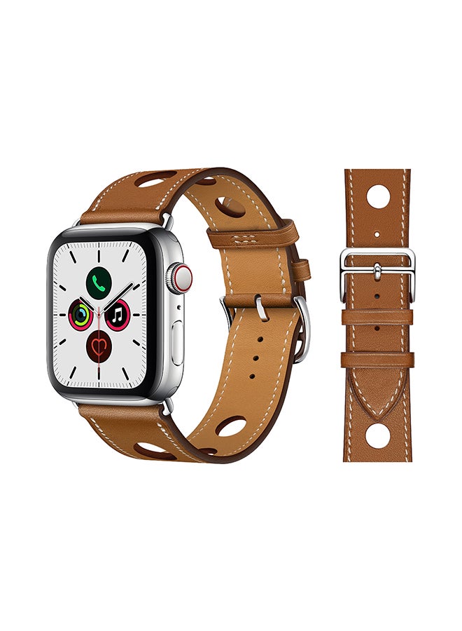 Perfii Retro Holes Replacement Band For Apple Watch Series 5/4/3/2/1 Brown