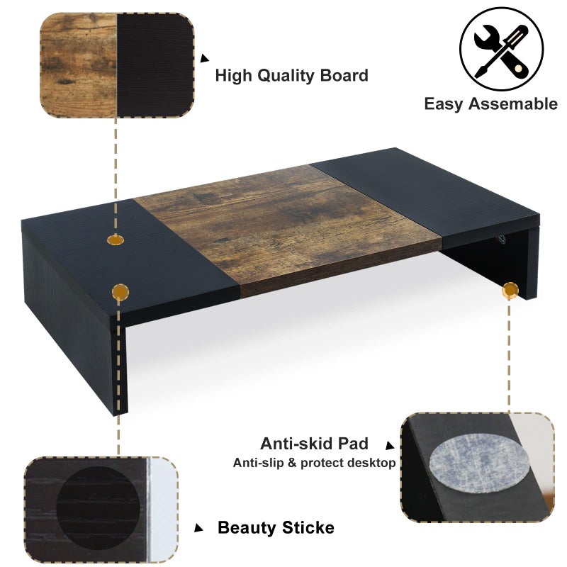 TEAMIX 20 inch Monitor Riser, Sturdy Wood Desktop Riser for TV/PC/Laptop/Printer, TV Riser Stand Computer Shelf with Storage for Home Office - Image 3