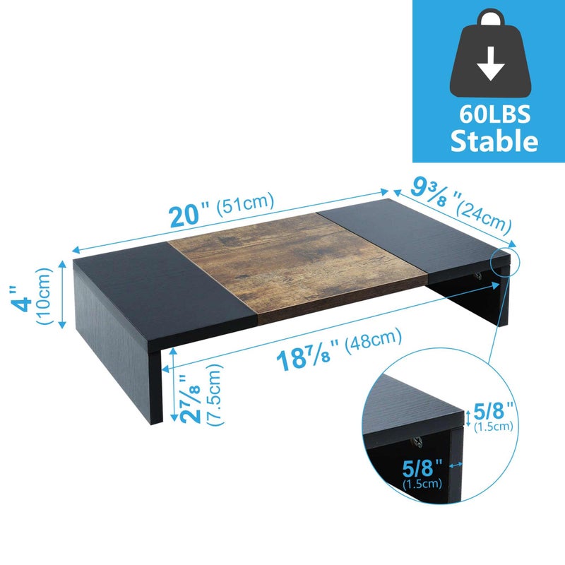 TEAMIX 20 inch Monitor Riser, Sturdy Wood Desktop Riser for TV/PC/Laptop/Printer, TV Riser Stand Computer Shelf with Storage for Home Office - Image 4