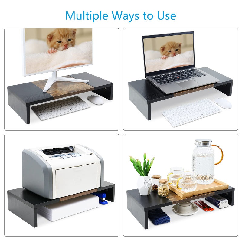 TEAMIX 20 inch Monitor Riser, Sturdy Wood Desktop Riser for TV/PC/Laptop/Printer, TV Riser Stand Computer Shelf with Storage for Home Office - Image 2