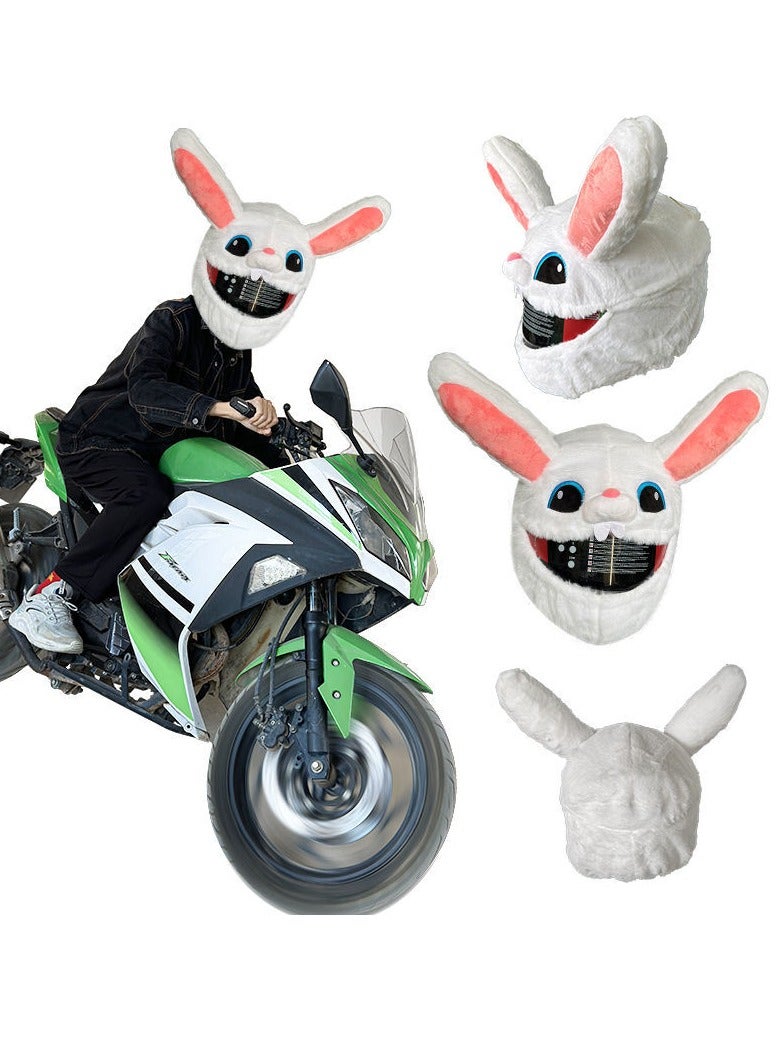 Generic Plush White Rabbit Motorcycle Helmet Cover - Stylish Cartoon Helmet Accessories with Fun and Protection  - Image 2