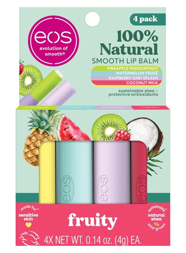 Eos 100% Natural Lip Balm - Coconut Milk, Pineapple, Passion Fruit, Watermelon, Raspberry, and Kiwi Blend - All Day Moisture 0.14 oz 4 Pack - Image 1