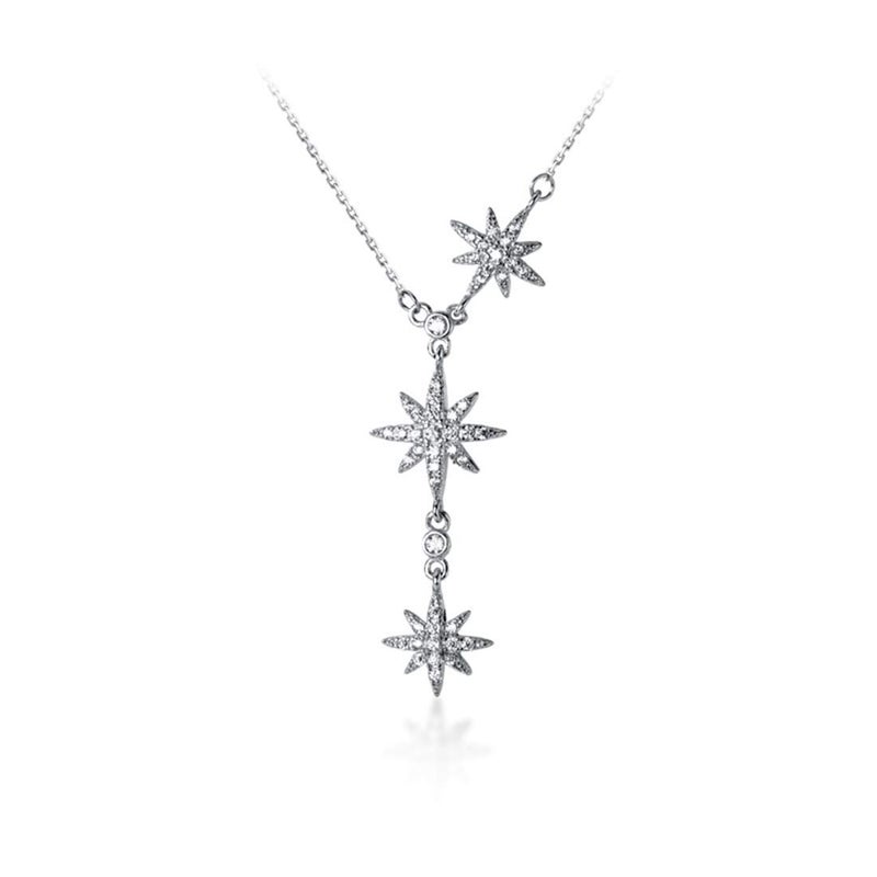 SLUYNZ CZ Star Y Necklace for Women Teens 925 Sterling Silver Star Choker Necklace Chain Pendant Necklace (A-Silver) - Image 1