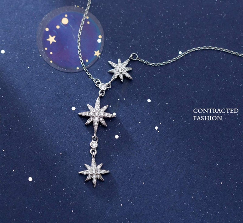 SLUYNZ CZ Star Y Necklace for Women Teens 925 Sterling Silver Star Choker Necklace Chain Pendant Necklace (A-Silver) - Image 4