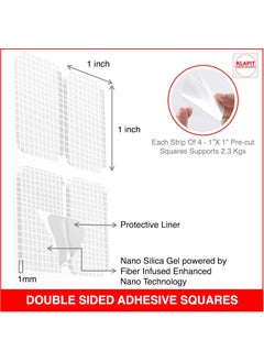 KLAPiT KLAPiT Super Strip Gripzilla 1 Inch Pre-Cut Heavy Duty, Double Sided Squares Holds 9KG Clear Waterproof Nano Tape, Strong Adhesion Instant Use - Wall Wood Tile Glass Metal Stone, Indoor Outdoor 48pc  - Image 3