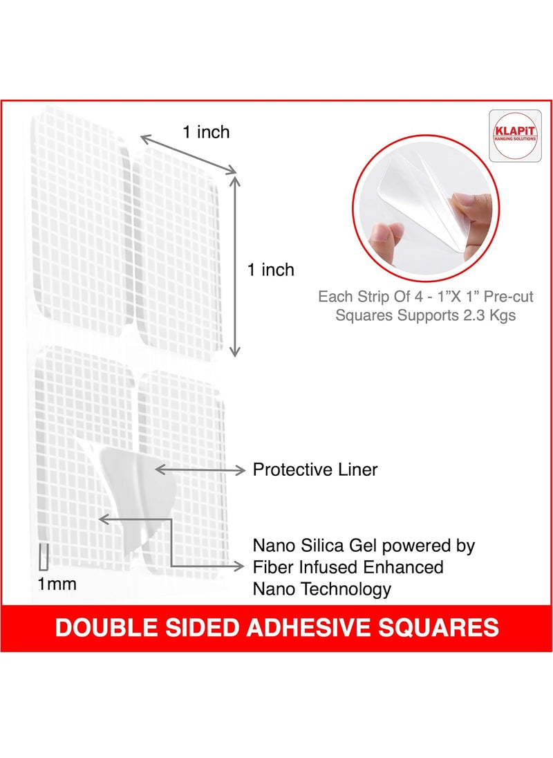 KLAPiT KLAPiT Super Strip Gripzilla 1 Inch Pre-Cut Heavy Duty, Double Sided Squares Holds 9KG Clear Waterproof Nano Tape, Strong Adhesion Instant Use - Wall Wood Tile Glass Metal Stone, Indoor Outdoor 48pc  - Image 3
