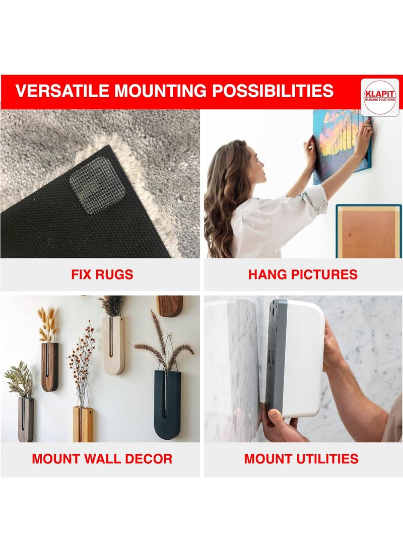 KLAPiT KLAPiT Super Strip Gripzilla 1 Inch Pre-Cut Heavy Duty, Double Sided Squares Holds 9KG Clear Waterproof Nano Tape, Strong Adhesion Instant Use - Wall Wood Tile Glass Metal Stone, Indoor Outdoor 48pc  - Image 5
