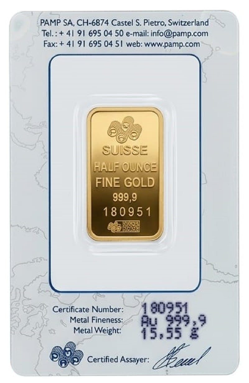 PAMP Suisse 1/2 oz Gold Bar (15.55g) – 999.9 Fine Gold | Rare Old Edition | Guru Jewellers - Image 1