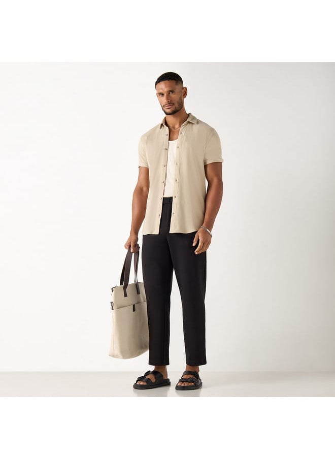 Iconic Iconic Slim Fit Textured Shirt with Short Sleeves and Button Placket  - Image 2