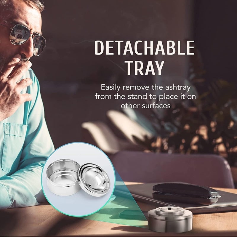 Floor Ashtray Stand for Cigarettes, Stainless Steel Cigarette Butt Container, Height Adjustable Cigarette Disposal Bin, Chrome Indoor Standing Ashtray - Image 3