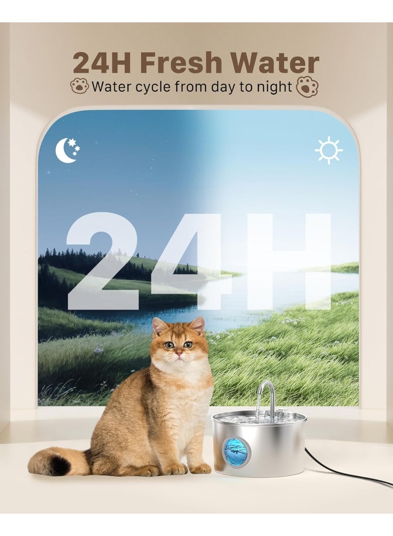 Cat Fountain Stainless Steel Drinking Fountain for Cats: Cat Fountain for Cats – 2.2 L Ultra Quiet Water Fountain for Cats – Cat Drinking Fountain for Dogs with Water Level Window – Does Not Include - Image 3